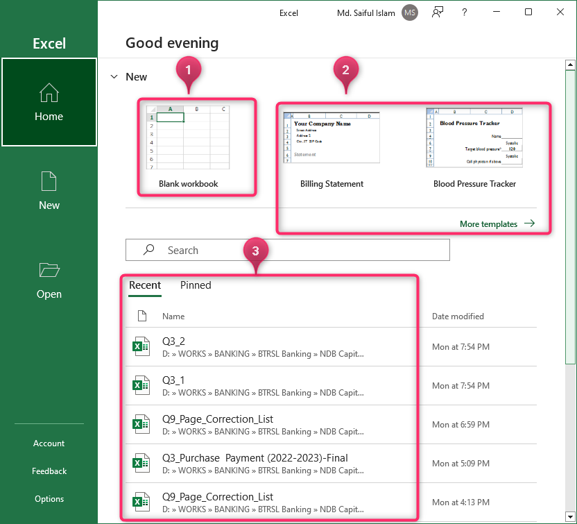 Excel Start Screen